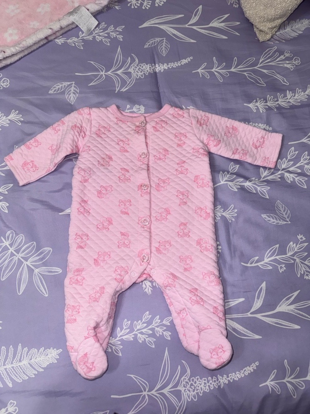Baby Quilted Footed One-Piece - Pink